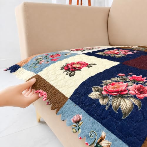 Image of Homerz Premium Printed Quilted Velvet Sofa Slip Cover Protector with Tassels, Sofa Mat, Exact Size, Antislip Cover (Milan, 2 Seater, Half)
