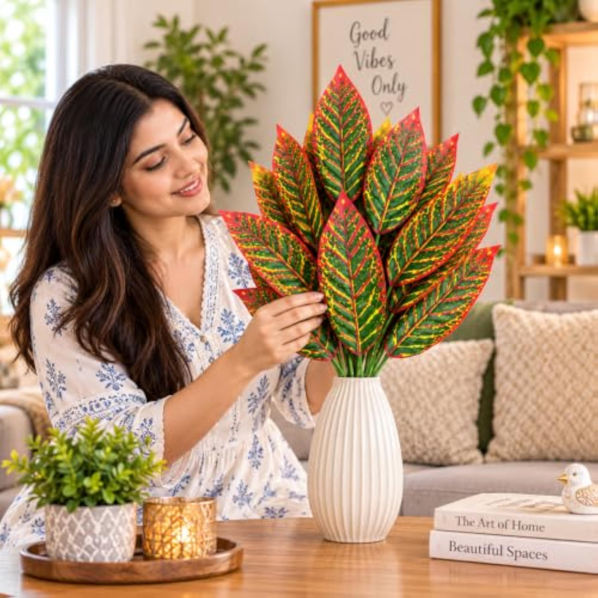 Artificial Croton Plant Bunch with Multicolor Variegated Leaves