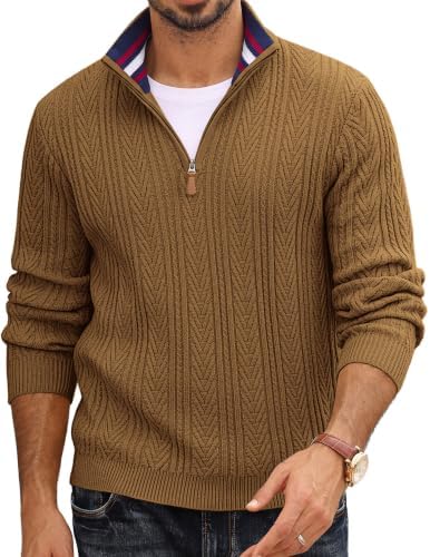 PJ PAUL JONES Herren Half Zip Rollkragenpullover Elegant Texured Troyer | Grobstrick Freizeit Pulli | Regular Fit Turtleneck Reißverschluss | Business Casual | Winter Warm Strickpu