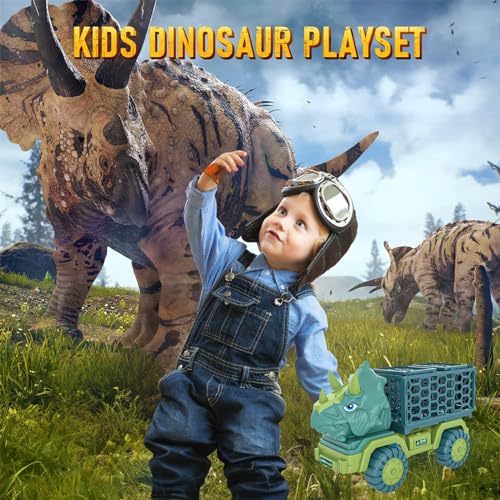 POPOYU 18 in 1 Dinosaur Truck Toys Boys,Large Triceratops Transport Car Carrier Truck with 12 Dino Figures - Image 4