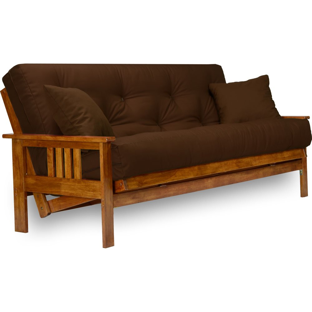 Nirvana Futons Stanford Futon Set - Queen Size, Frame, 8" Mattress, Microfiber Sussex Fudge Cover