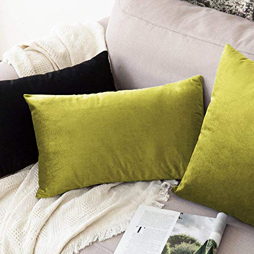 Image of Khooti Velvet Cushion Cover Pack of 1-18 inch x 28 inch / 46 x 71 cm - Olive - Soft Pillow Covers Cushion Case for Sofa Bedroom Livingroom Chair Car, Cushion Cover