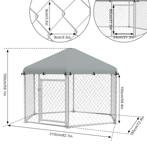 FIVMEN Outdoor Hundezwinger 210x185x150 cm Groß Hundekäfig Hundehütte Hundehaus Verzinkter Stahl mit Sonnenschutz Dach und Abschließbarer Tür Hundezaun Hundeauslauf Draußen