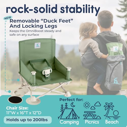 Image of Hiccapop OmniBoost Travel Booster Seat with Tray for Baby | Folding Portable Baby Booster Seat for Dining Table, Camping, Beach, Grandma's | Tip-Free Design Straps to Kitchen Chairs - Booster Chair