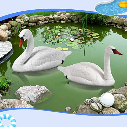 Geetery 2 Pcs Swan Decoy Pond Floating Decoration Plastic Lifelike Goose Floating Decoys Garden Pond Decoration for Fields Float on The Water Pool Garden Accessories, White