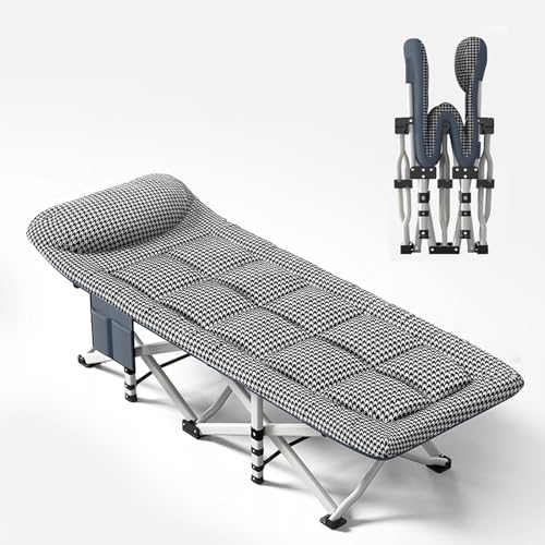 Cama Plegable con Colchón Estructura de Tubo de Acero Engrosado con Bolsillos Laterales Cama Plegable Adultos Portátil