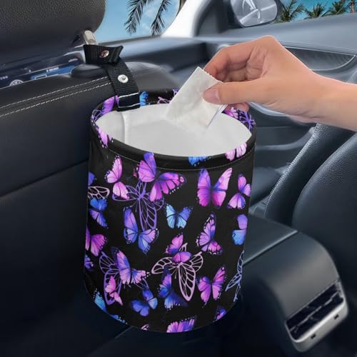 Image of Purple Butterfly Collapsible Waste Basket Bin Multipurpose Trash Bin for Car Hanging Portable Dustbin Bin Accessories Garbage Bin