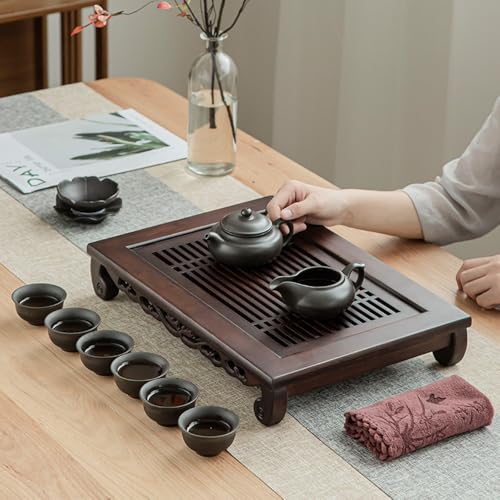 ZPGXLRZ Bamboo Tea Tray Chinese Gongfu Tea Table with Drawer Type Large Capacity Drainage and Storage Water Tea Serving Tray ?Brown Black?