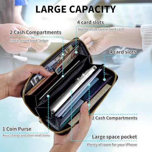 Womens Wallet, PU Leather RFID Cute Wristlet Wallets for Girls Women Ladies Purse Large Credit Card Clutch Purse Card Holder Coin Pocket Travel Wallets with Zipper, Cat Watercolour4