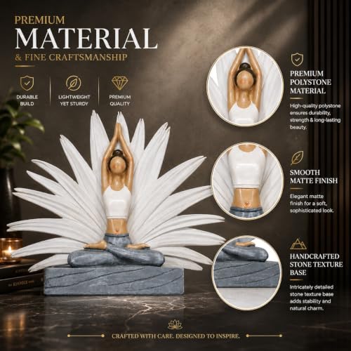 Image of ARMONIA Sukhasana Yoga Lady Showpiece | Premium Polystone YOG Figurine | Spiritual Sculpture for Living Room,Home Decor, Office Desk, Meditation Corner, Yoga Studio & Housewarming Gift | 10 Inches