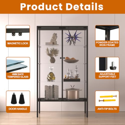 Image of LFT HUIMEI2Y 4-Tier Glass Display Cabinet, Iron Frame Display Case