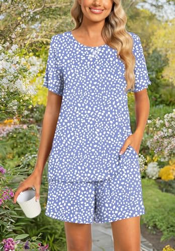 Image of Findsweet Pajama Set for Women 2 Piece Lounge Set Soft Sleepwear Summer Casual Short Pjs Sets with Pockets M-3XL