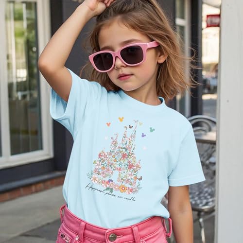 Image of Floral Castle Shirts for Girls Graphic Cute Tshirt Kids Toddler Flower Holiday Shirt Vacation Trip Tee Tops