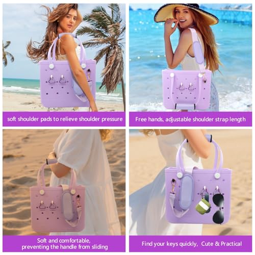 LBU Strap for Bogg Bag Accessories with Neoprene Handle Wrap, Detachable Shoulder Pad, 2Pcs Key Holders Adjustable Crossbody Shoulder Strap Wrap for XL/Medium/Small Rubber Tote Beach Bog Bags3