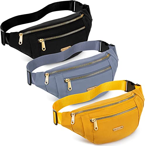 3 Stück wasserdichte Bauchtaschen für Damen und Herren, Gürteltasche mit verstellbarem Riemen, Hüfttasche für Sport, Laufen, Training, Walking, Reisen (schwarz, blau, gelb) Cover