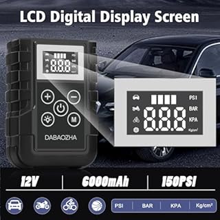 Compressore Aria Portatile, Portable Electric Air Compressor 150PSI, 4 Modalità Mini Compressore Lampada LED, Nuovo 2024 Portable Air Pump per Auto/Bici/Moto/Scooter/Pallone (Nero)