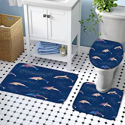 Badezimmer Badematte 3 Teilig Set Delfin rutschfest Badteppiche Saugfähig Memory Foam Badezimmermatte Weich WC… – Bild 4