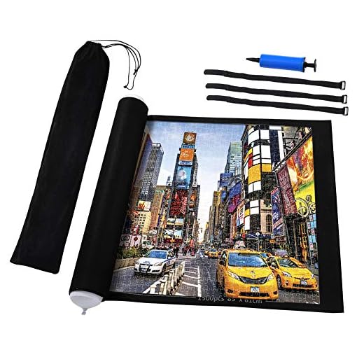 Puzzle mat roll up,1000-1500 Pieces Store and Transport Jigsaw Puzzles Up,46" x 26" Felt Mat, Inflatable Tube, and 3 Elastic Fasteners