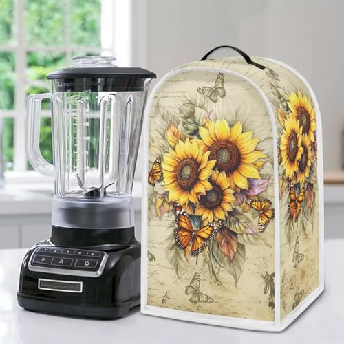 Image of Sunflower Butterfly Blender Dust Cover for Small Appliances Anti Fingerprint Food Processor Cover with Handle Blender Storage Bag for Coffee Makers or Juicers Kitchen Decor