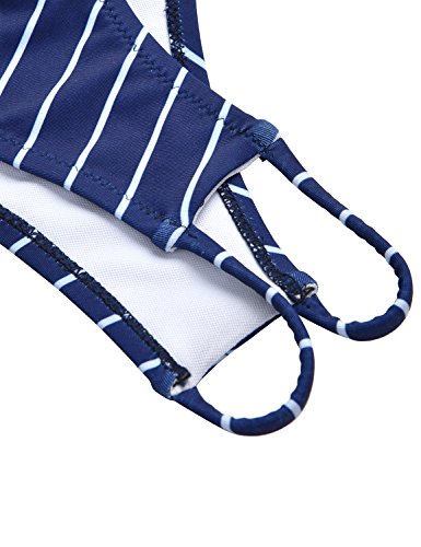 BMJL biquíni feminino sexy removível acolchoado push up listrado conjunto de duas peças, Royal Blue,