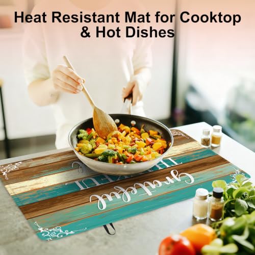 Image of Thankful Stove Top Cover for Electric Stove, Thanksgiving Ceramic Stove top Cover, Grateful Heat Resistant Glass Cooktop Cover, Flat RV Range Stovetop Protector Dish Drying Mat for Kitchen, 28 inchx20 inch