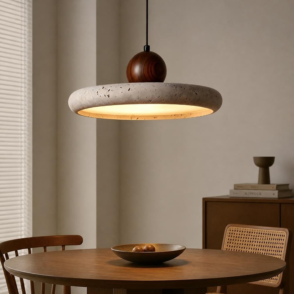 Lampada A Sospensione Wabi-Sabi Travertino Giallo Dettagli Luci Pendenti