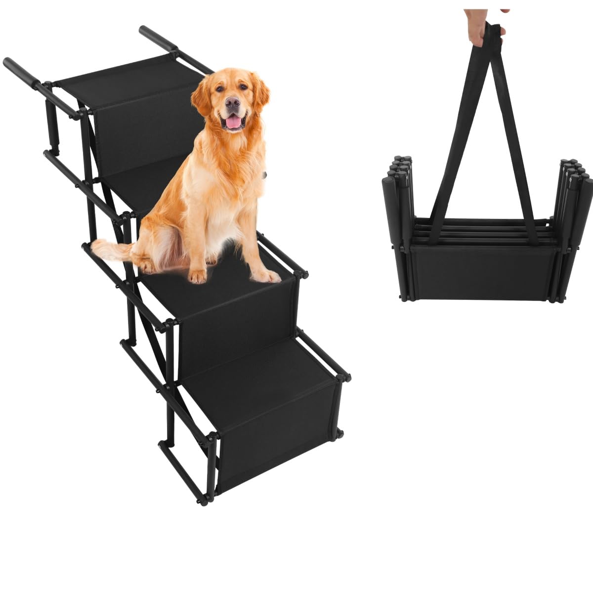 Chynalys Foldable Dog Car Ramp, Non-Slip Safety Dog Ramps for Cars, 4 Steps Dog Stairs for Bed Loadable To 80kg, Lightweight Pet Dog Stairs for Small-Large Dogs