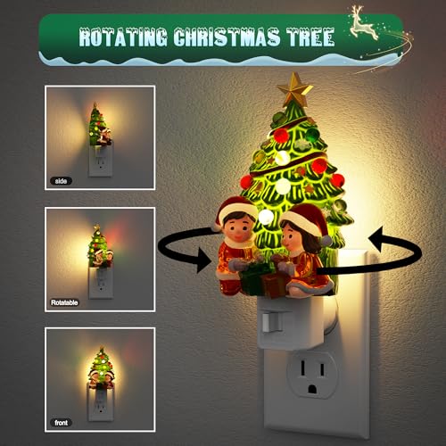 Image of JandCase Christmas Tree & Santa Claus Night Light | 3000K Night Lights Plug into Wall, Cute & Funny Ceramics Christmas Night Light, Kids, 360 Rotatable, Home Party Decor 2 Pack