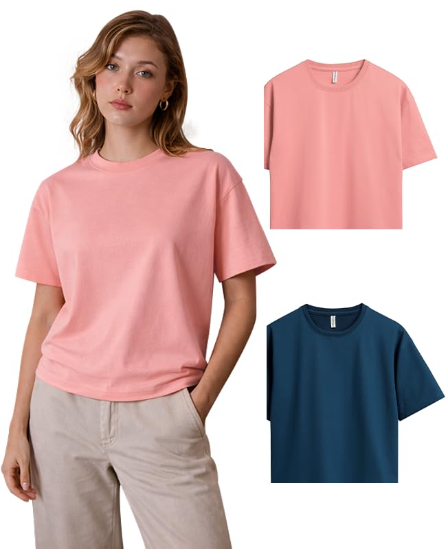 Image of SLEEPY NUTS Women Oversized T-Shirt 220 GSM Heavyweight Cotton Rich Baggy Fit Drop Shoulder Round Neck Half Sleeve