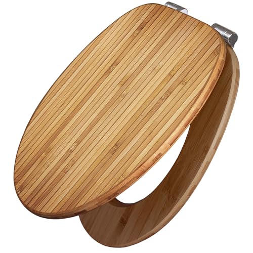 banjado Design WC Sitz Bambus Absenkautomatik 45,8x37,5cm - Toilettendeckel mit Absenkautomatik Holz - hochwertiger Bambus Klodeckel - WC-Sitz für gängigen Toiletten - Motiv Bambusholz