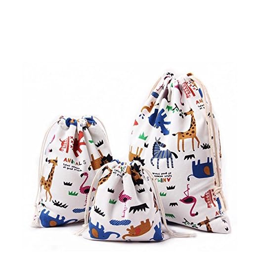 3 unidades bolsas algodón con cuerda organizadore para bebé ropa juguete pañale