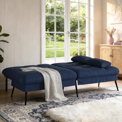 COMHOMA 72″ Futon Sofa Bed, Sleeper Sofa with Adjustable Backrest, Blue by COMHOMA - Used condition - Image 3