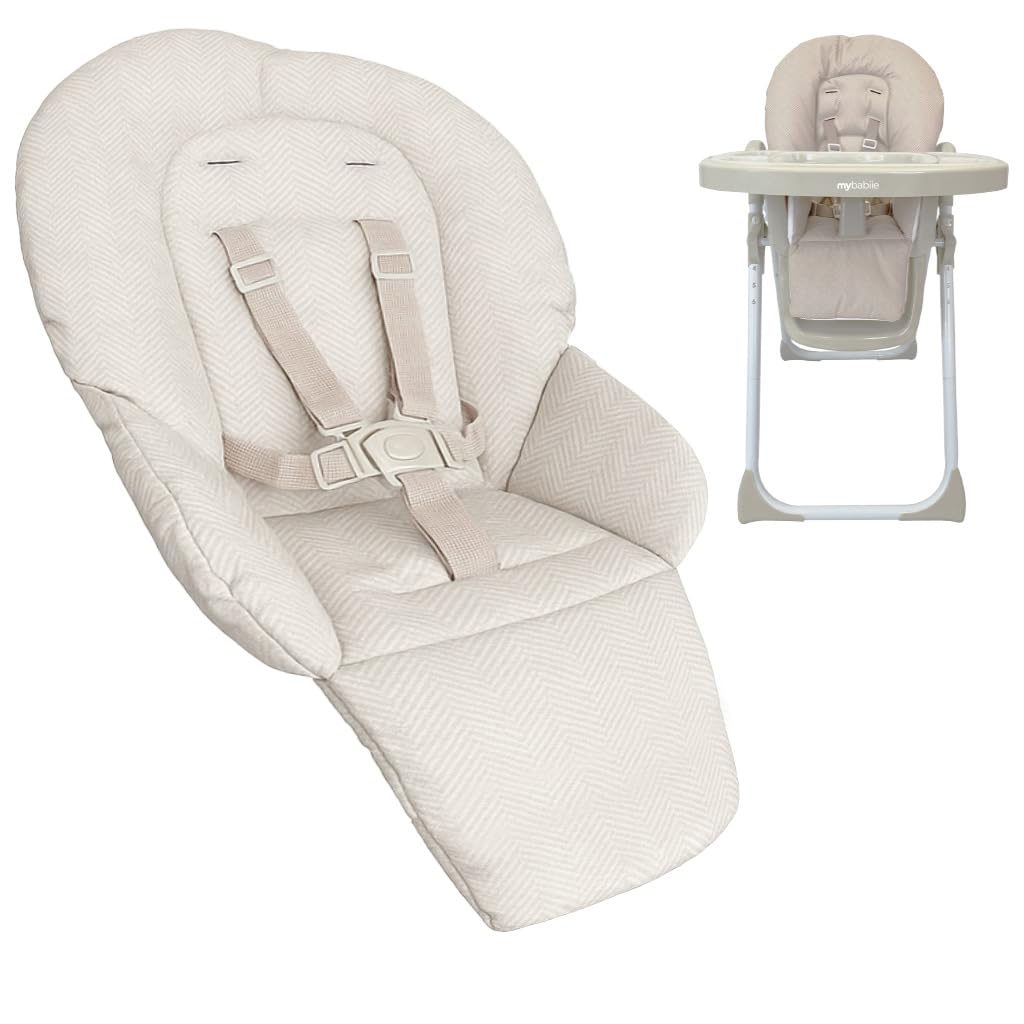 My Babiie MBHC8 Premium Highchair Seat Cover Only with 5-Point Harness - Padded PVC Seat Cover, Easy Clean, Seat Cushion Compatible with My Babiie MBHC8 - Oatmeal Herringbone