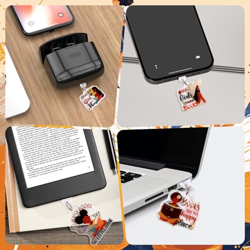 Wxiben Dust Plug Charm for Kindle - 9 Pcs Black Girl Dust Plugs Compatible with Type C/USB C Bookish Port Pendant Plug Cover Accessories Gifts for Phone E-Reader Book Lover Women Men Teachers Students - Thumbnail 6