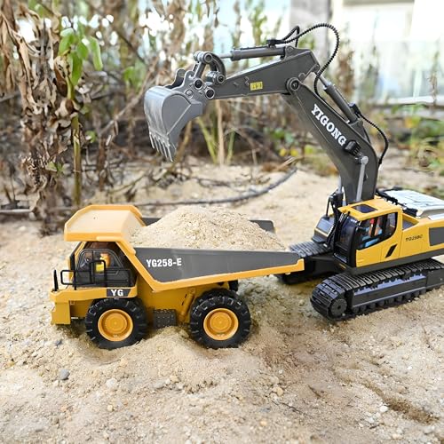 Image of Metal RC Truck Toy - 9-Channel Remote Control Construction Vehicle Dumping Truck with Lights & Sounds, 2.4GHz Rechargeable Toy for Kids Ages 3+ Battery&Remote Included for Kids,Yellow