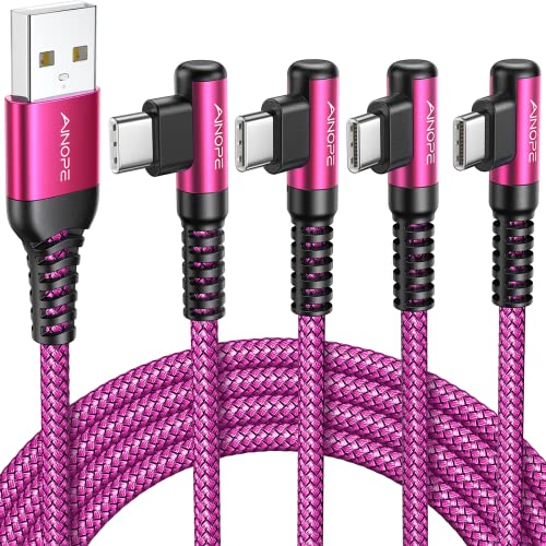 Image of AINOPE USB C Cable [4-Pack, 3.1A] Type C Charger Fast Charging, Right Angle [10 /6.6 /3.3 /3.3ft] USB A to USB C Cable Nylon Braided Compatible with Galaxy S22 S10 Plus S21 S20, Note 10, LG Google Pixel
