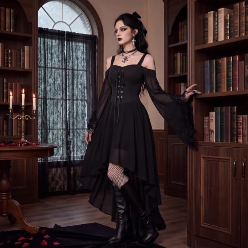 Flapper Dresses for Women Mesh Off-Shoulder Gothic Halloween Midi Dresses - image 7