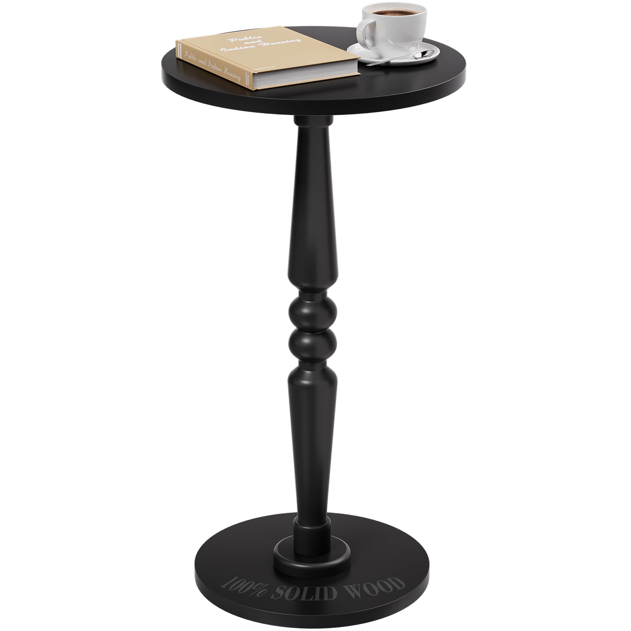 Round Side Table for Small Spaces - Small Accent End Table Nightstand with Solid Wood Top and Pedestal