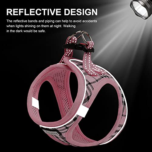 Suredoo Hundegeschirr Kleine Hunde mit Leine, Anti Zug Geschirr Reflektierend Atmungsaktiv Brustgeschirr, Welpengeschirr für Kleine Hunde (Rosa Kariert, XXS, Brust: 22-24cm)