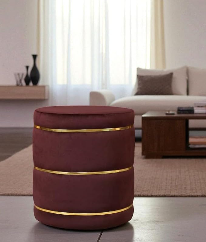 Sitting Solutions for Home – Wooden Frame Round Ottomans, Soft Cushion Pouffes, Stools Ideal for Living Room, Bedroom, Study & Makeup Table, 18Inch Height, Coffee-image-21