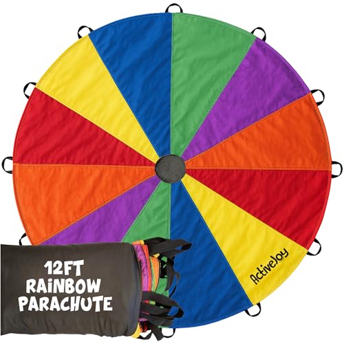 Image of Activejoy- Parachute for Kids- Rainbow Parachute Toys for Kids with 12 Handles - 12 ft Play Parachute Game for Kids