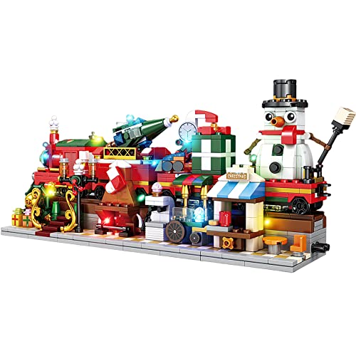 ENJBRICK Christmas Train Building Kit Ornaments Toys,Winter Village Station Building Blocks Model Set Xmas Toys for Kids and Adults 838 pcs