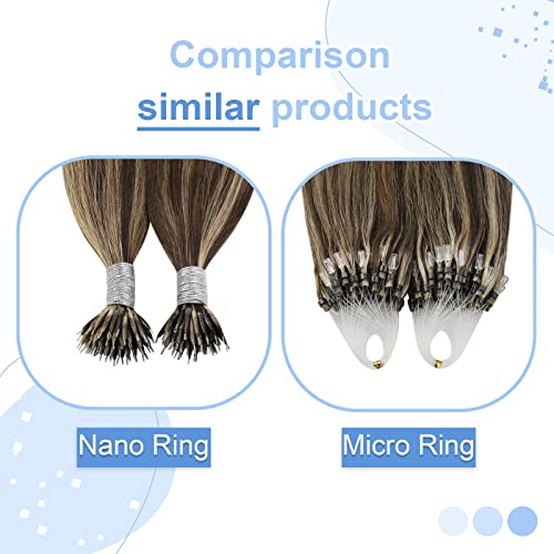 Image of YoungSee 20in Nano Bead Hair Extensions Dark Brown Highlight Caramel Blonde Nano Hair Extensions Brown Human Hair Nanolink Hair Extension Cold Fusion Nanoring Natural Hair 50 Strands 50g for Wedding