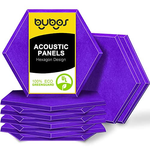 BUBOS 12 Pack Hexagon Acoustic Panels Soundproof Wall Panels,14 X 13 X 0.4Inches Sound Absorbing Panels Acoustical Wall Panels, Acoustic Treatment for Recording Studio, Office, Home,Purple