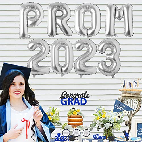 Prom 2023 Balloons Silver Prom 2023 Banner 16 Inch Mylar Letter Balloons Prom 2023 Sign Decoration For Graduation Party Birthday Retirement Class Of 2023 Congrats Grad Party Supplies #TOP2