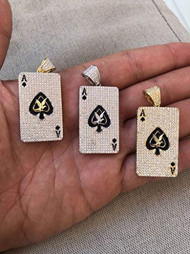 HarlemBling Solid 925 Sterling Silver Iced Ace Of Spades Pendant - Men's - Great For Any Chain! Hip Hop Style4