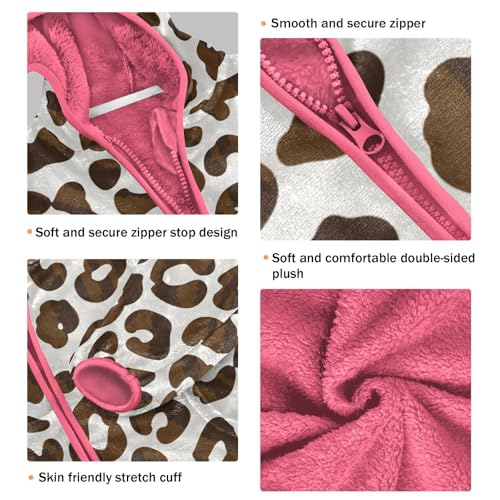 OTVEE Brown Leopard Print Pattern Kids Hoodie Jacket Fall Spring Full Zip Warm Outwear Coat3