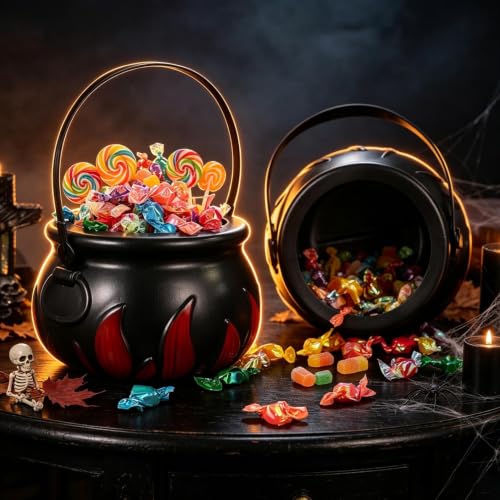 6 Inch Little Witch Cauldron Red Flame Candy Bucket for Halloween Party - image 7