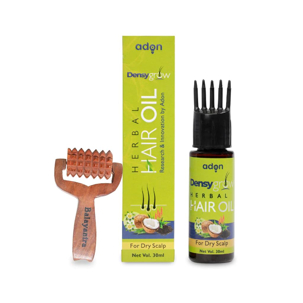 Adon (Waidon) Dry Scalp Densygrow Herbal Hair Oil & Balayantra Roller Combo For Men And Women | With Bhringraj, Alove Vera, Neem, & Castor Oil | For Strong, Long and Thick Hair | Natural Ingredients | Head Massager | Promotes Hair Growth | Blood Circulation