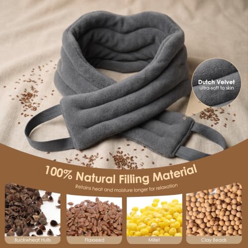 Image of Microwavable Heat Pad for Neck and Shoulders, Warm Compress Wrap, Grey | Moist Heat Pads for Neck, Shoulder, Back, Knee, Period Cramps, Reusable & Portable